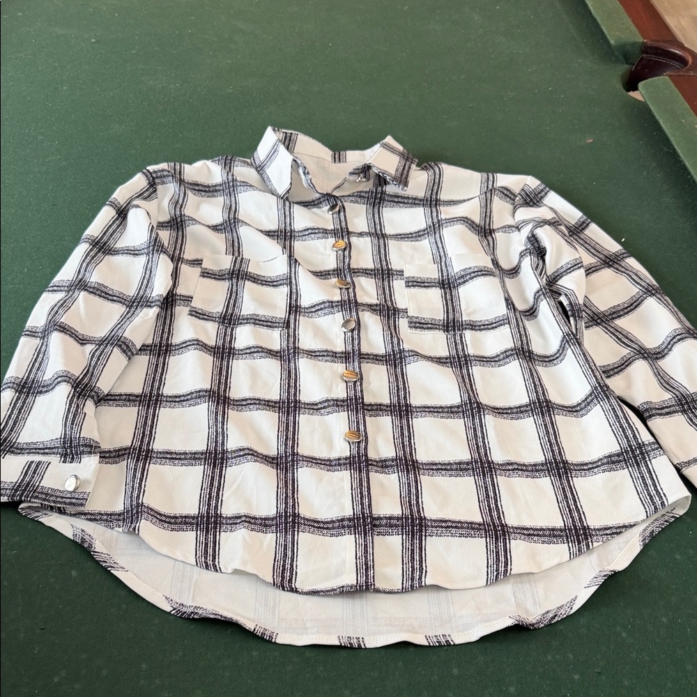 Plaid Button Down‎ Shirt - Black and White C # 1 A